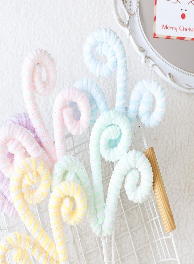 Tesochye 5pcs Set Macaron Color Christmas Decorations Picks, Pastel Woolen Candy Cane Christmas Tree Curly Picks, Christmas Tree Topper Decorations Home Vase Holiday Party Ornaments - Image 5